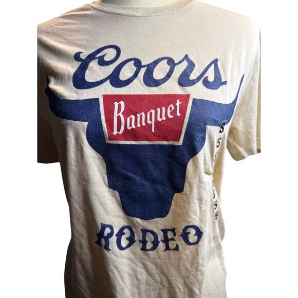 Coors Banquet Rodeo Tee, Western Beer, Cream, Unisex Size Small, NWT - Picture 2 of 5